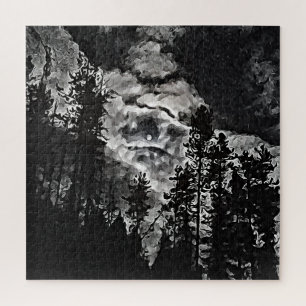 Puzzle Pleine lune sur une nuit nuageuse Poster d'art Abs