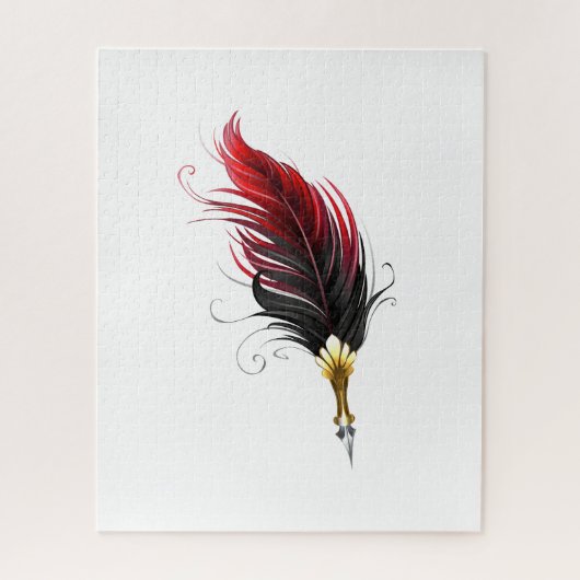 Puzzle Plume rouge avec pointe en or (Vertical)
