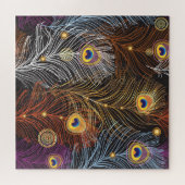 Puzzle Plumes de paon doré : motif foncé. (Horizontal)