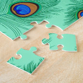 Puzzle Plumes de paon turquoise sur Aqua clair (Côté)