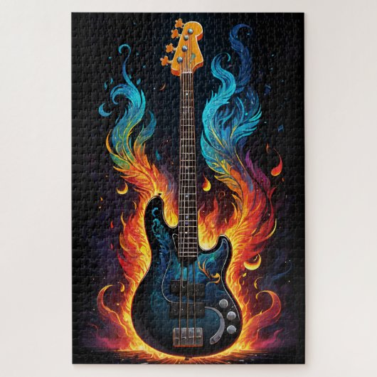 Puzzle Plumes Et Flammes Basse Électrique Guitare (Vertical)