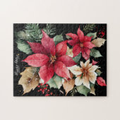 Puzzle Poinsettia Holly Berry Rouge Blanc Fleur Noël (Horizontal)
