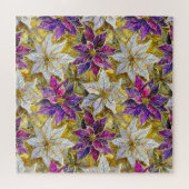 Puzzle Poinsettias de Noël blanc or violet rose (Horizontal)