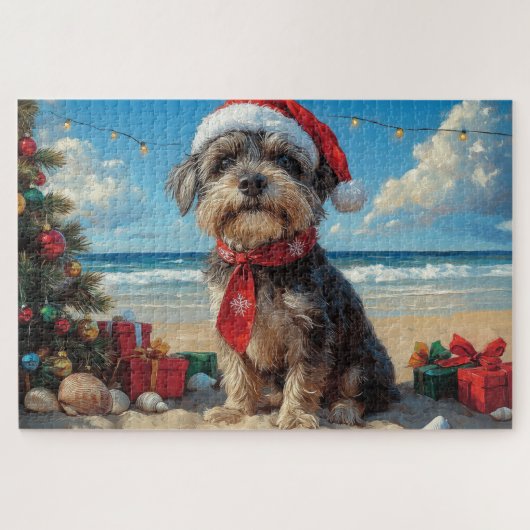 Puzzle Pointeur à poils durs Griffon Dog Christmas Beach (Horizontal)