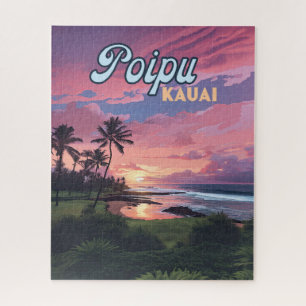 Puzzle Poipu Kauai Hawaii Plage Palmiers Rétro