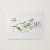 Puzzle Pois doux pourpre et vert à l'aquarelle fleurie (Horizontal)