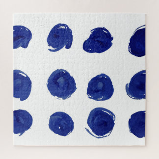 Puzzle Pois Polka, aquarelle bleu indigo.