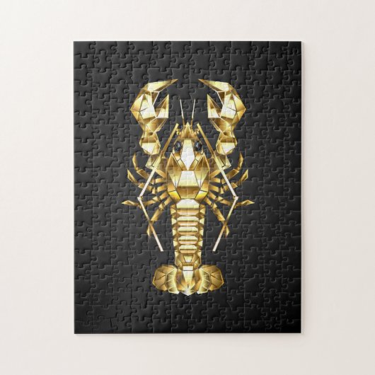 Puzzle Poisson à langouste polygonale dorée sur noir (Vertical)