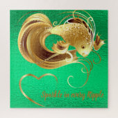 Puzzle Poisson doré sur feuille verte monogramme | (Vertical)