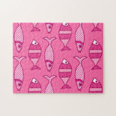 Puzzle Poisson moderne rétro, Fuchsia et rose clair (Horizontal)