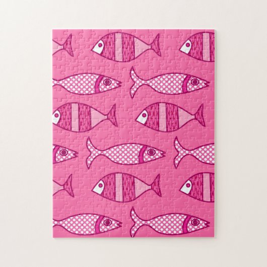 Puzzle Poisson moderne rétro, Fuchsia et rose clair (Vertical)