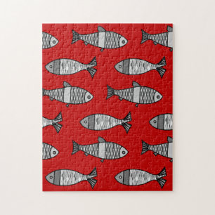 Puzzle Poisson moderne rétro, rouge profond et gris / gri