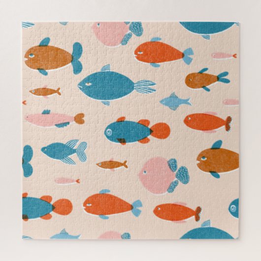 Puzzle Poisson rétro : Motif de style Risographe (Vertical)