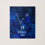 Puzzle Poissons Zodiac Constellation Bleu Galaxie Monogra<br><div class="desc">Poissons Zodiac Constellation Bleu Galaxie Monogramme Design. Avec police de script brossé tendance, couleur arrière - plan céleste bleu foncé, constellation d'étoiles brillantes, et le symbole Two Fish. Symbole astrologique moderne Horoscope de naissance, est parfait pour tous les Anniversaires Aquariens Du 19 février au 20 mars! Avec Monogrammed en option...</div>