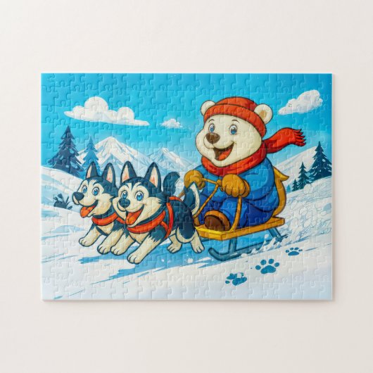 Puzzle Polar Bear Racing a Husky Dog Sled Team (Horizontal)