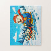 Puzzle Polar Bear Racing a Husky Dog Sled Team (Vertical)