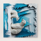 Puzzle Polar Bears Papercraft Scene in Blue Arctic Forest (Horizontal)