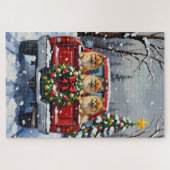 Puzzle Pomeranian Christmas Red Truck Holiday Gift (Horizontal)