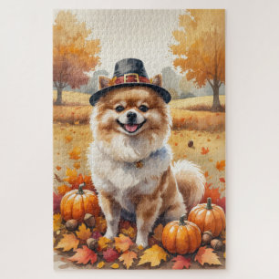 Puzzle Pomeranian dans les feuilles d'automne Art de Than