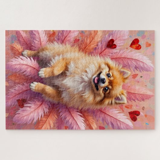 Puzzle Pomeranian Dog Valentine's Day Feather Cloud (Horizontal)