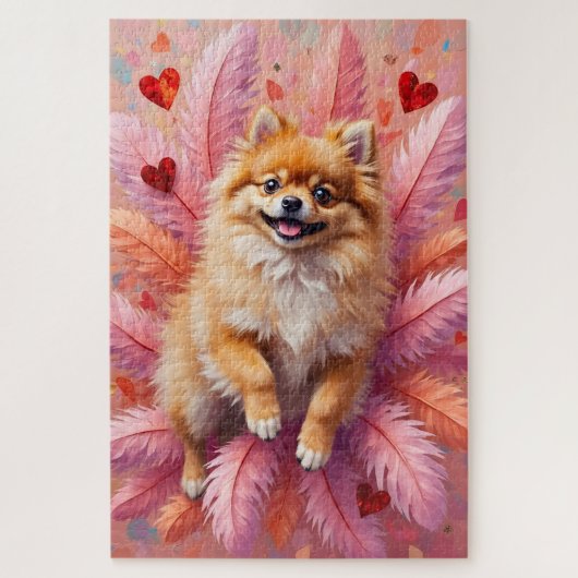 Puzzle Pomeranian Dog Valentine's Day Feather Cloud (Vertical)