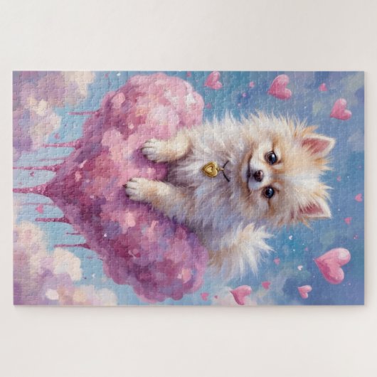 Puzzle Pomeranian Floating on a Cloud Heart Valentine (Horizontal)