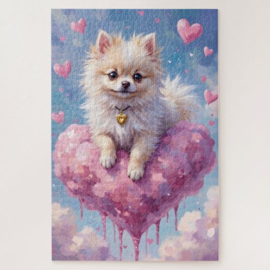 Puzzle Pomeranian Floating on a Cloud Heart Valentine (Vertical)