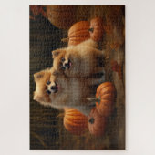 Puzzle Poméranien Chiot Automne Citrouille délice (Vertical)