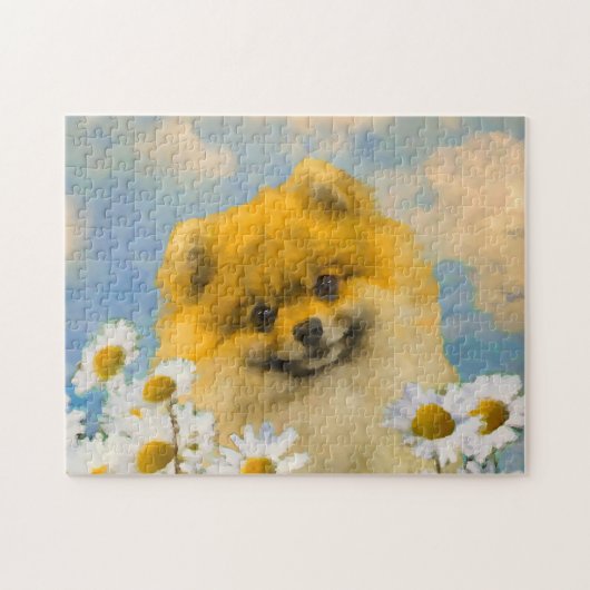 Puzzle Poméranien dans Daisies Peinture - Art Chien origi (Horizontal)