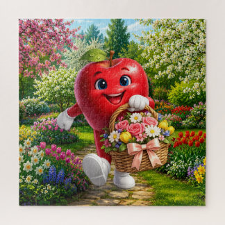 Puzzle Pomme rouge dans le jardin de fleurs
