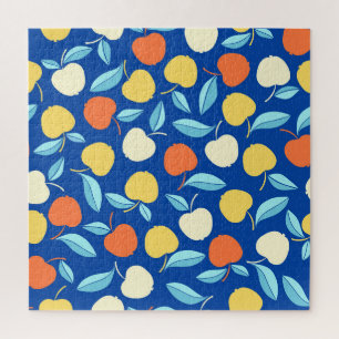 Puzzle Pommes feuilles, arrière - plan bleu, motif transp