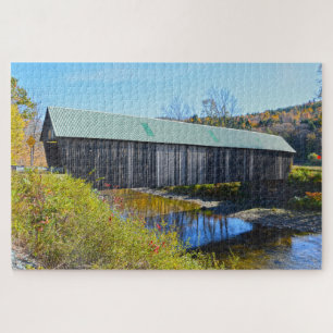 Puzzle Pont couvert Lincoln, Automne, Woodstock, Vermont