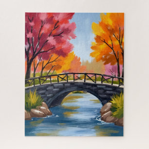 Puzzle Pont d'automne Feuillage d'automne Aquarelle Natur