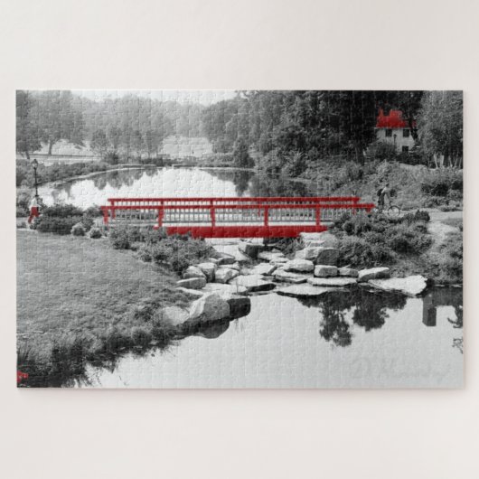 Puzzle Pont en CT., noir et blanc avec accents rouges (Horizontal)