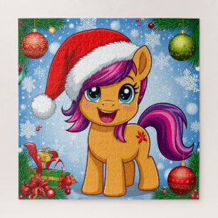 Puzzle Pony de caricature de fête portant le chapeau de P