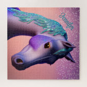 Puzzle Pony magique en violet et Turquoise avec nom perso (Horizontal)