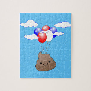 Puzzle Poo Emoji Voler Avec Des Ballons Dans Le Ciel Bleu