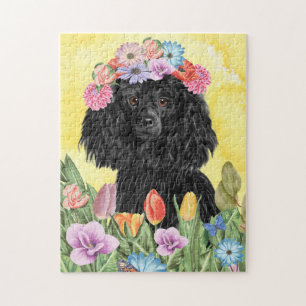 Puzzle Poodle Chien avec Fleurs Printemps