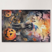 Puzzle Poodle d'Halloween avec citrouilles effrayant (Horizontal)
