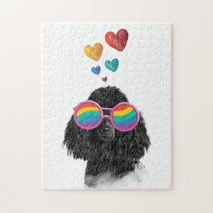 Puzzle Poodle Dog with Hearts Saint-Valentin
