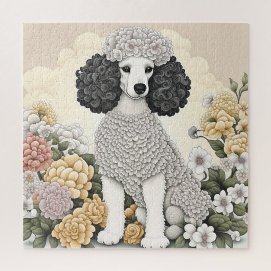 Puzzle Poodle en Fleurs Whimsical (Vertical)