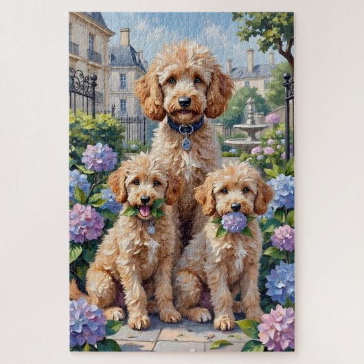 Puzzle Poodle Hydrangea Garden Art (Vertical)