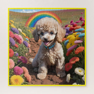 Puzzle Poodle mignon Fleur colorée et arc-en-ciel