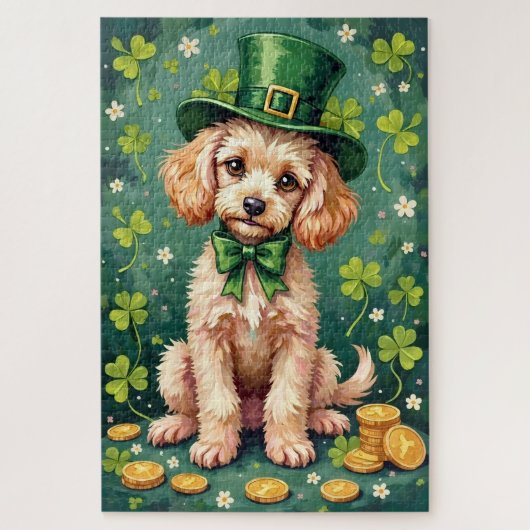 Puzzle Poodle Saint-Patrick Élégant Chien Chanceux (Vertical)