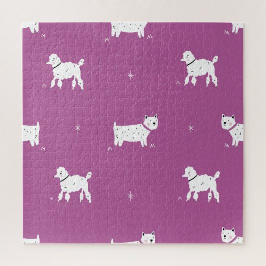 Puzzle Poodle violet : Motif rétro monochrome (Vertical)