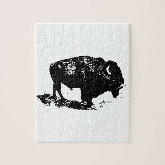 Puzzle Pop Art Black White Buffalo Bison Silhouette (Vertical)