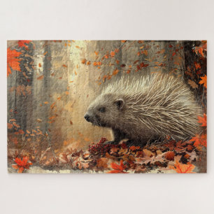 Puzzle Porc-épic Vintage dans les feuilles d'automne 20x3