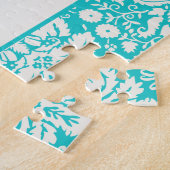 Puzzle Porc rose mignon ; Damassé turquoise (Côté)