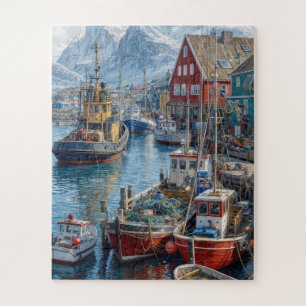 Puzzle Port du Groenland avec des navires de pêche