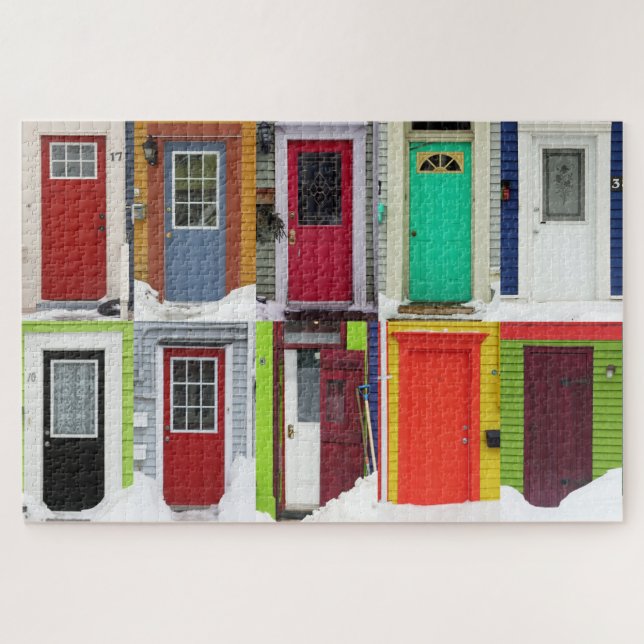 Puzzle Portes d'hiver colorées Bâtiment moderne Collage (Horizontal)